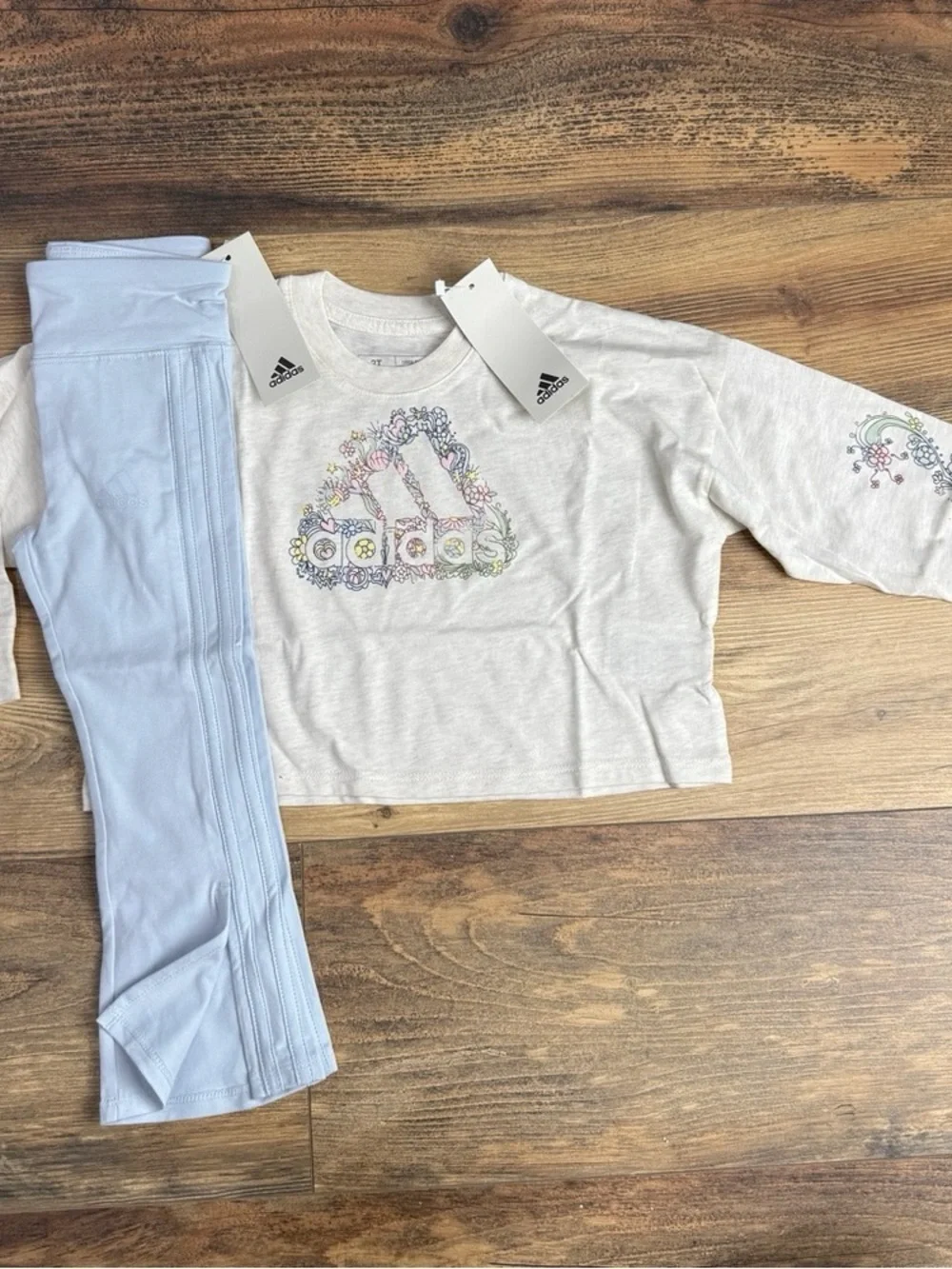 adidas Light Heather Gray Floral Trefoil Crop Sweatshirt with Pastel Accents